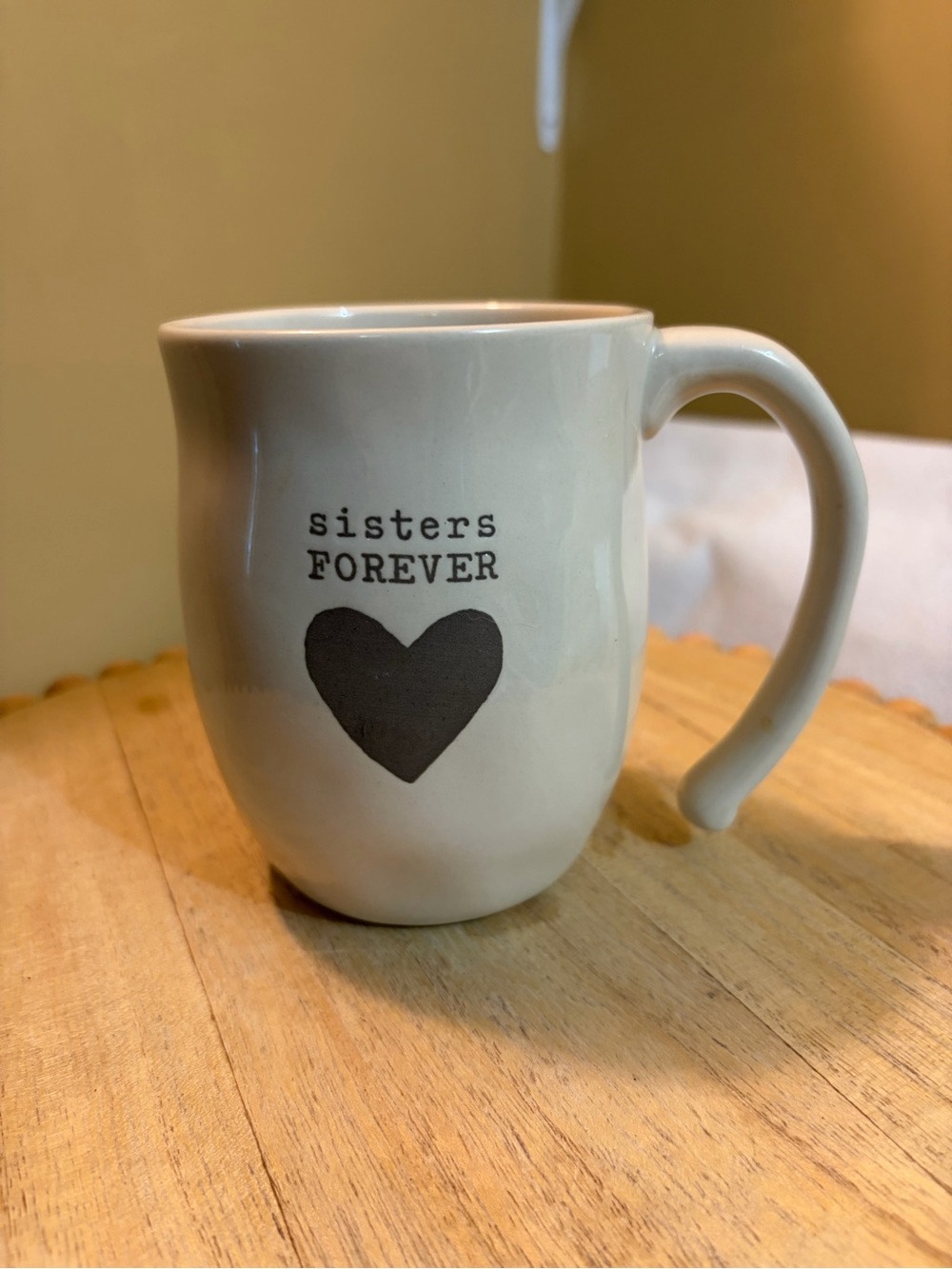 Demdaco Cream Ceramic 'Sisters Forever' Mug with Black Heart